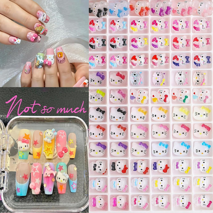 Talisoane 3D pentru unghii cu pisici, sclipici pentru unghii, paiete, talisoane pentru unghii din rășină, pietre prețioase pentru unghii, diamante pentru nail art, inclusiv stick de ceară pentru unghii cu strasuri (pisică colorată)