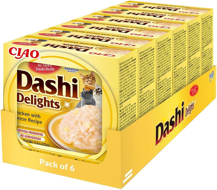 INABA Dashi Delights Hrană umedă pentru pisici 100% pui natural | Fără cereale, fără zahăr, fără arome artificiale, 86% umiditate | Tratamente premium pentru pisici în bulion 70 G (pachet de 6)