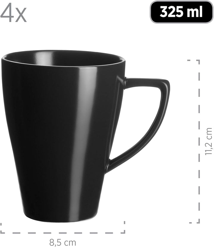 MÄSER 931730 Serie Glendale, Geschirr Set Für 4 Personen in Moderner Asymmetrischer Nierenform, 16-Teiliges Kombiservice in Seidenmattem Schwarz, Steinzeug Seturi vesela masa Naty Shop