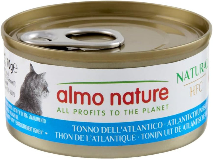 Almo Nature HFC Natural - Hrană umedă pentru pisici adulte - ton de Atlantic - calitate umană, fără gluten și monoproteină - 6 X 70G