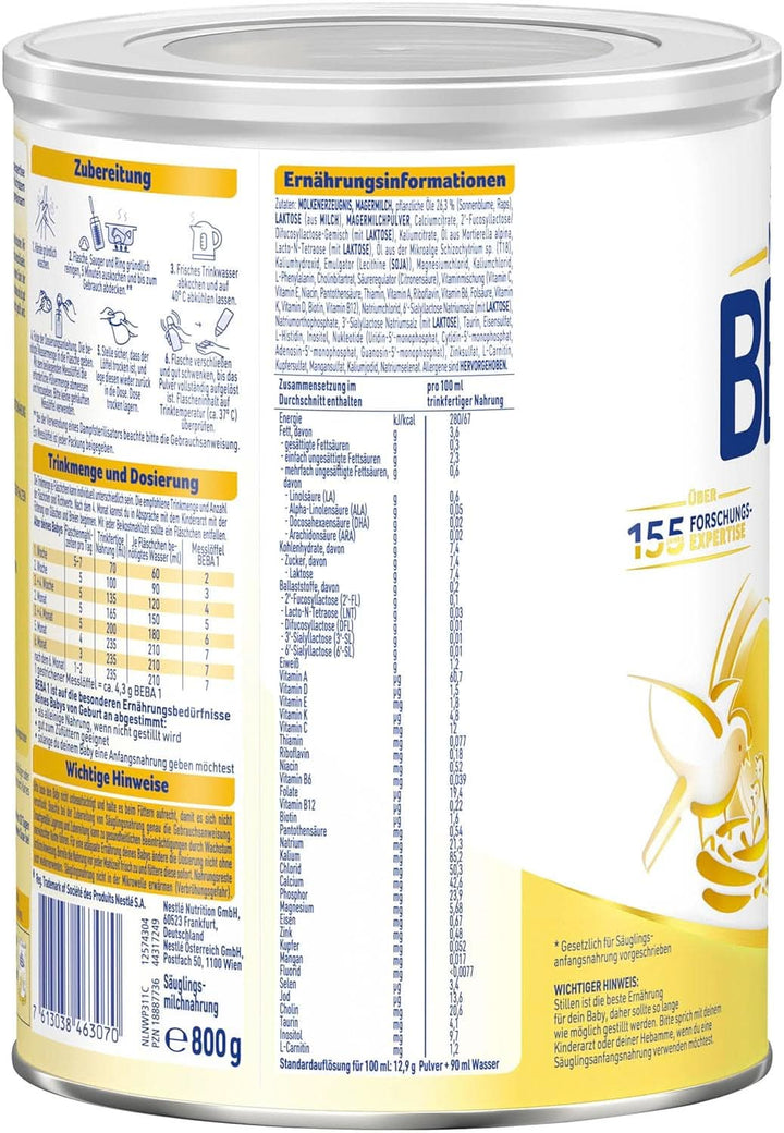 BEBA 1 lapte initial de la nastere, doar lactoza, fara ulei de palmier, pachet 3 (3 x 800 g) Mama si Copilul Naty Shop