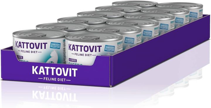 KATTOVIT - Gastro Hrană umedă pentru pisici | Hrană umedă pentru pisici pentru susținerea sistemului gastrointestinal | Hrană dietetică completă într-o cutie pentru pisici adulte. Fără gluten | 12 X 185 G E