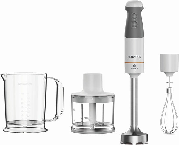 Kenwood Stabmixer HBM40.302WH, Triblade System Mit 3 Klingen, 1 Geschwindigkeit + Turbo, Metallstab 20 Cm, Inklusive Schneebesen, Messbecher, Zerkleinerer 0,5 L, 850 W, Weiß Mama si Copilul Naty Shop Modell 2023