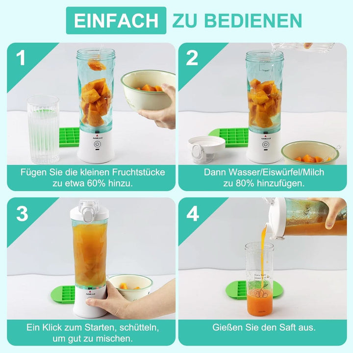 Mixer Smoothie Maker to Go, Mini Standmixer Tragbar Mit 6-Klingen Edelstahl, Enstafter Mit Reisedeckel, USB Portable Blender Elektrisch 600Ml Bottle, Mixer Shaker Slushy Maker Wasserdichter Bucatarie Naty Shop