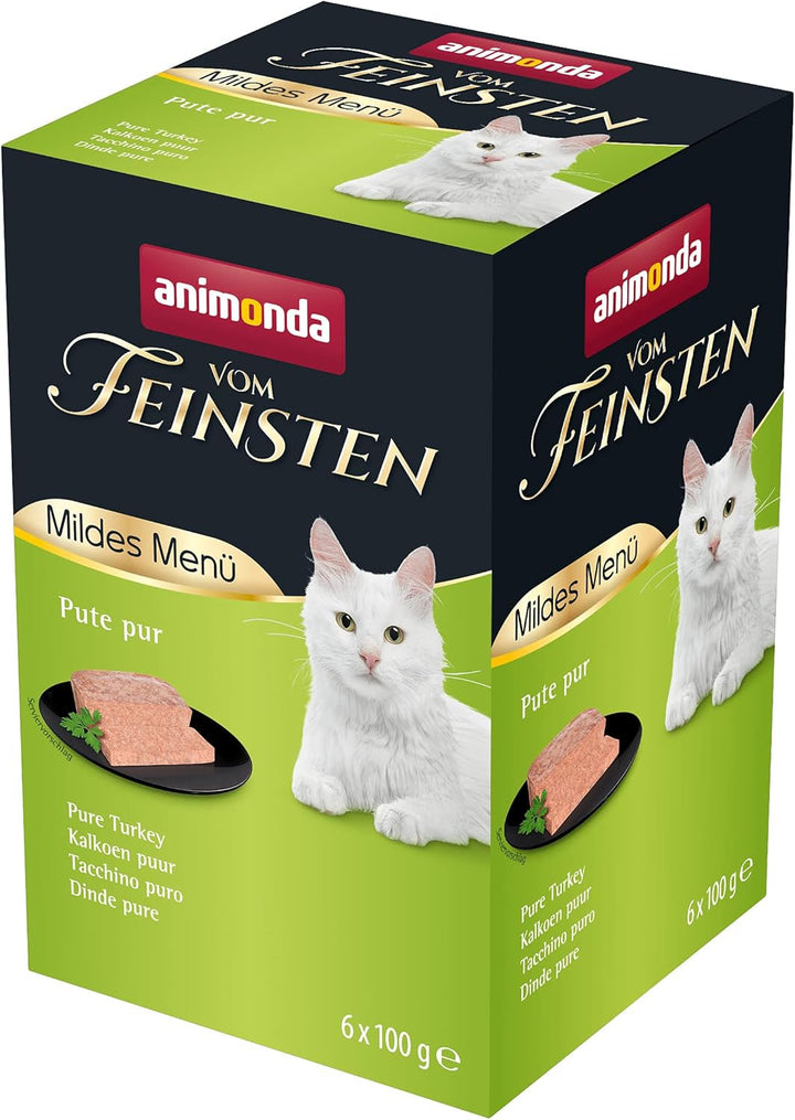 Animonda Vom Feinsten Mildes Menü Mild Variety (32 X 100G), Hrană umedă pentru pisici fără cereale, fără zahăr, Hrană pentru pisici ușor digerabilă cu carne de curcan