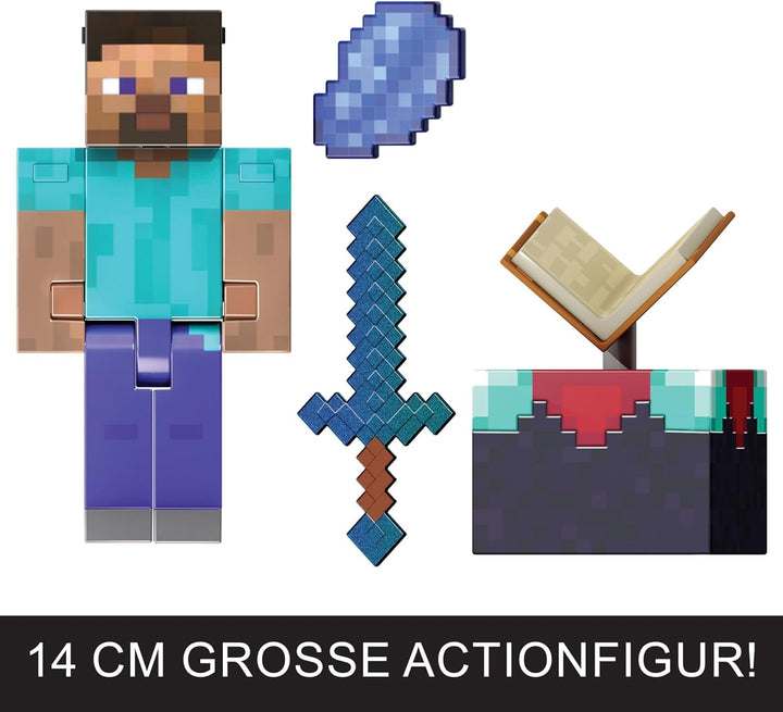 Mattel Minecraft Diamond Level Steve figurină de acțiune cu 3 accesorii, figurină de colecție, figurină la scară reală de aproximativ 14 cm și design pixelat HXM84 Action figures Naty Shop