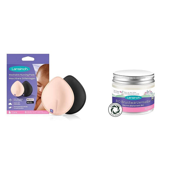 Lansinoh Tampoane de alăptare lavabile roz deschis și negru - 8 bucăți, Ultra absorbante și unguent pentru mameloane BIO Accesorii Hrana si Alaptare Bebe Naty Shop
