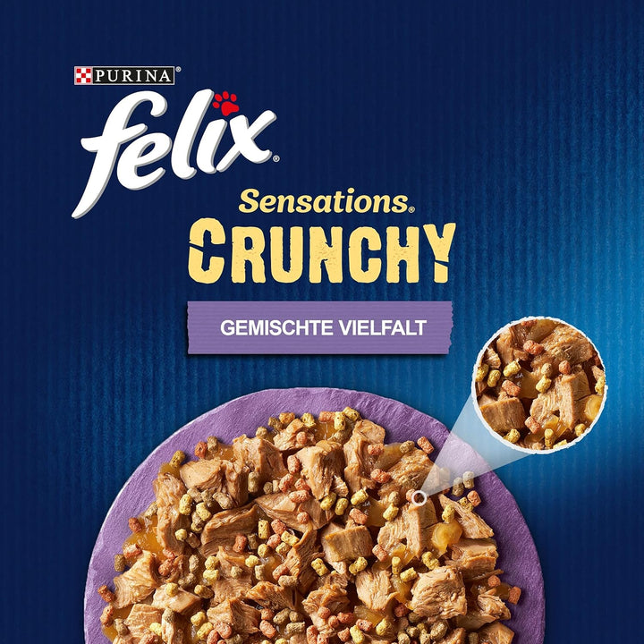 FELIX Sensations Hrană umedă pentru pisici Crunchy în jeleu, amestec de varietăți, pachet de 6 (6 X 10 pungi a 85G)