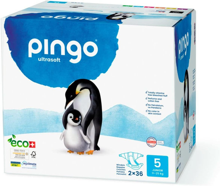 Pingo Ultrasoft, scutece ecologice, diverse marimi Mama si Copilul Naty Shop 5, 11-25 Kg, 72 scutece