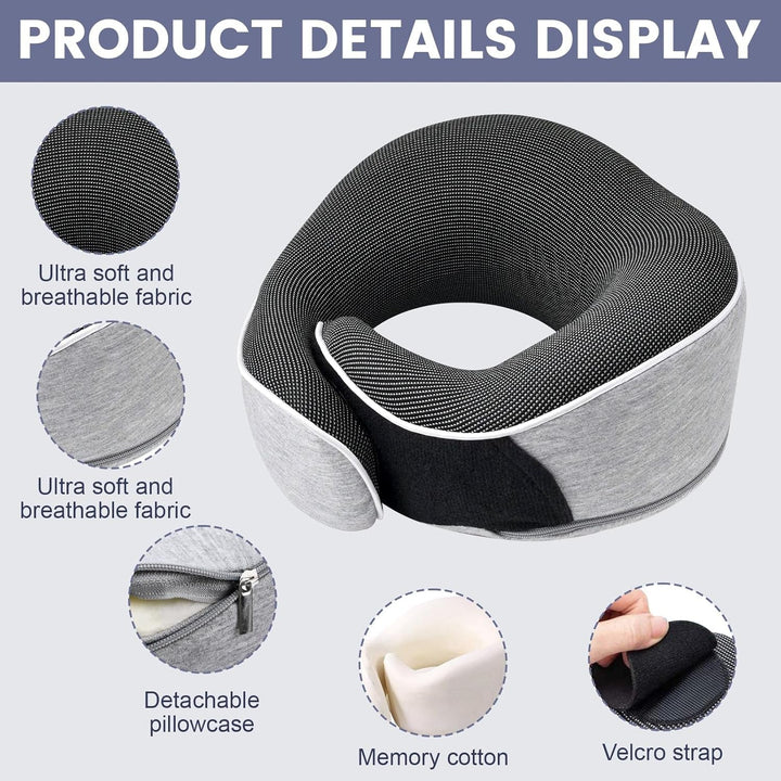 Pernă pentru gât, pernă de călătorie din spumă de memorie, pernă pentru gât din spumă de memorie, design ergonomic, cu mască pentru ochi, 2 dopuri de urechi și pungă de depozitare, perfectă pentru a dormi pe drum atunci când călătoriți Perne ortopedice cervicale Naty Shop