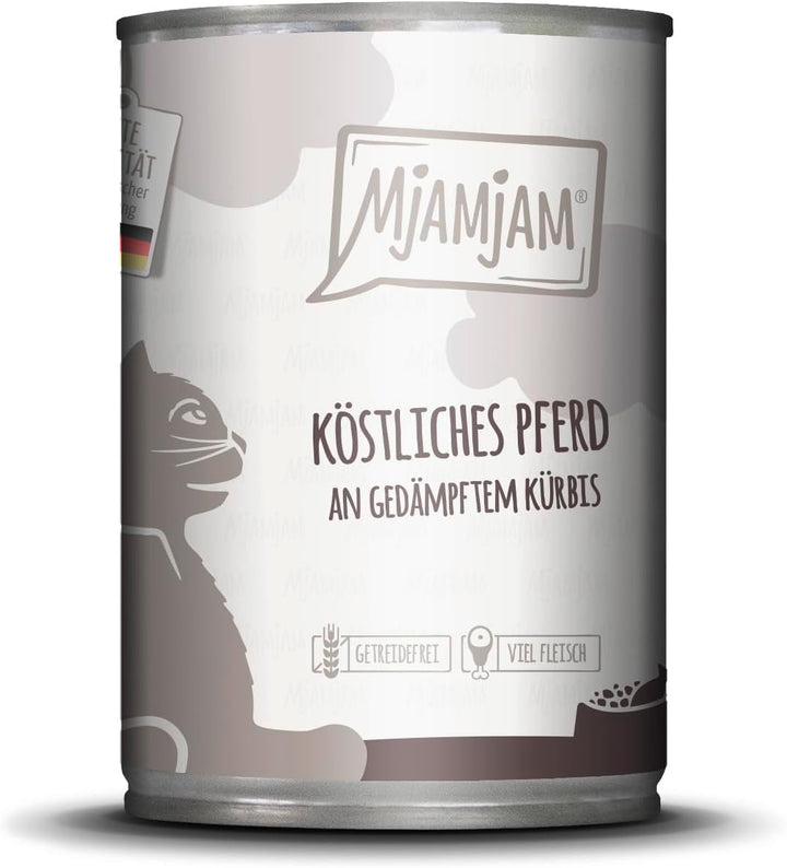 Mjamjam - Hrană umedă premium pentru pisici - Rață și pasăre fină cu morcovi delicioși, 1 pachet (1 X 400 G), fără cereale cu extra carne