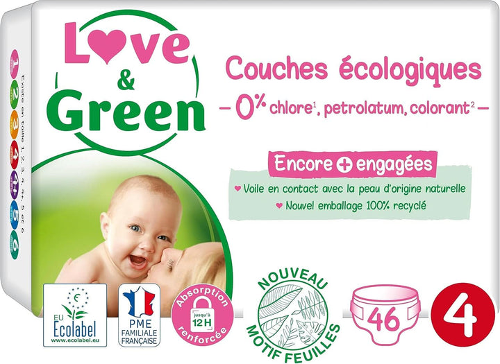 Love & Green, scutece fara clor, pachet pentru 1 luna, marimea 4 Mama si Copilul Naty Shop