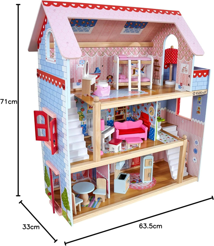 Kidkraft Dollhouse Chelsea din lemn cu mobilier și accesorii pentru mini păpuși, set de joacă pentru mini păpuși, jucărie pentru copii de la 3 ani, 65054, exclusiv la Amazon Casute de papusi Naty Shop