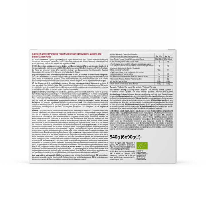 Mama Bear Preparat organic din iaurt, căpșuni, banane și iaurt, vegetarian, 90 grame (pachet de 6) Mama si Copilul Naty Shop