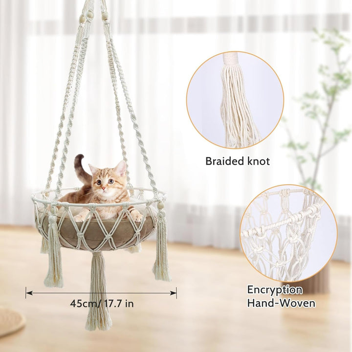 Pat pentru pisici din macrame, hamac pentru pisici, leagăn pentru pisici, tricotat manual, cuiburi suspendate pentru pisici, leagăn pentru animale de companie