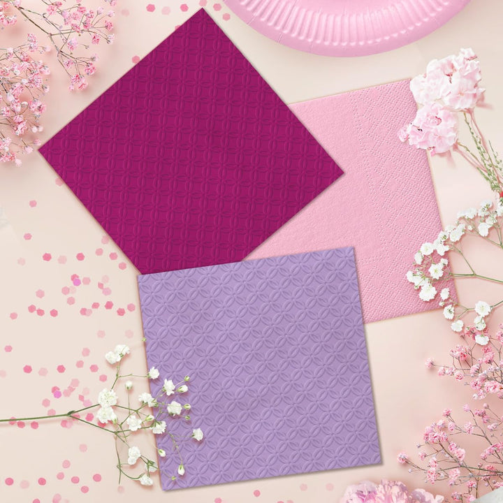 PAW - Șervețele gofrate 3 straturi (33 X 33 Cm) I 20 bucăți I Perfect pentru zile de naștere, petreceri, nunți, comuniuni, sărbători I Decorațiuni de masă Șervețele din hârtie texturată I Inspirație modernă (Hortensia)