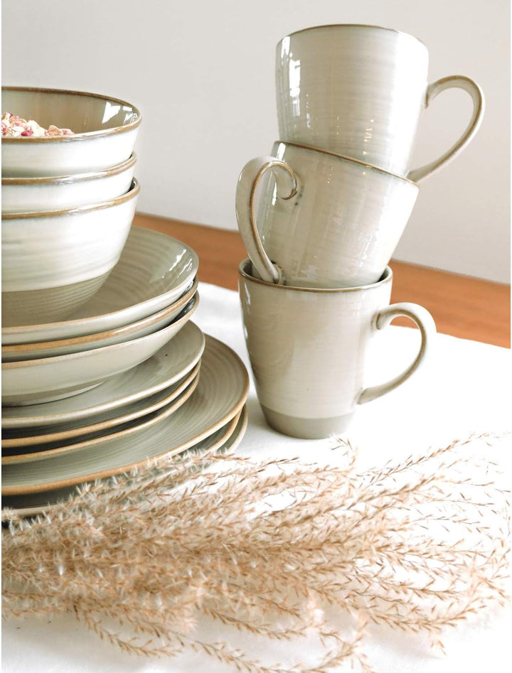 MÄSER 931818 Serie Nottingham Vintage Geschirr-Set Für 4 Personen, 12-Teiliges Frühstücksservice Mit Unregelmäßig Runden Formen Im Retro Look, Steinzeug, Beige Seturi vesela masa Naty Shop