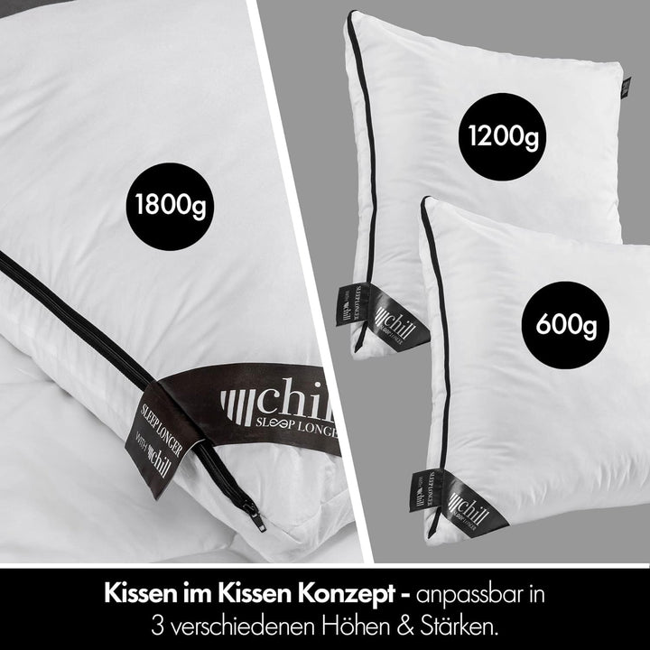 Pernă 80X80 Cm - design 2 în 1 - pernă în pernă - pernă de dormit mare respirabilă și lavabilă și 100% vegană - 2 perne 3 opțiuni - pernă cu umplutură 600G & 1200G Perne standard Naty Shop