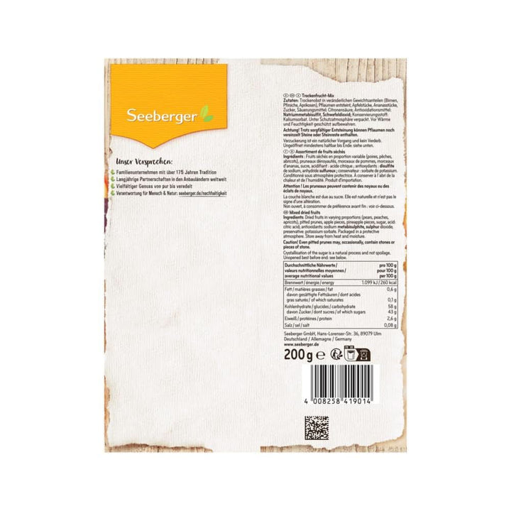 Seeberger, mix armonios de pere, piersici, caise, prune, mere și bucăți de ananas, 12 x 200 grame Produse deshidratate Naty Shop