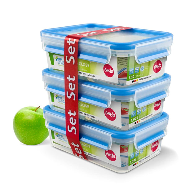 Emsa 508558 Clip & Close recipiente pentru depozitarea alimentelor | set din 3 piese | 3 x 1 litru | -40 până la +100 grade | plastic | 100 % etanș | sigiliu special pentru prospețime Cutii depozitare alimente Naty Shop Titlu implicit