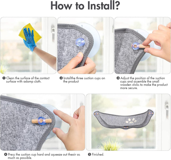 Șezlong pentru pisici, scaune de fereastră cu covorașe și ventuză pentru plajă, până la 20 kg, 70 cm x 29 cm