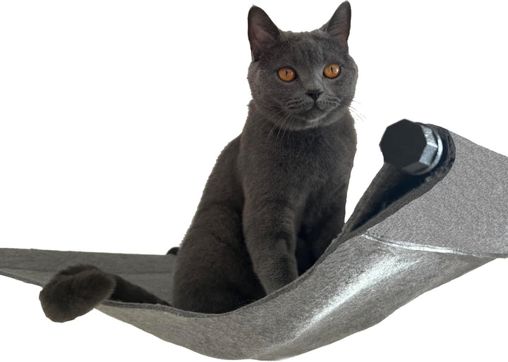 Hamac pentru pisici | Calitate înaltă | Hamac modern pentru pisici, montat pe perete | Elegant | Susține până la 30 kg | Metal negru și fetru moale de lână | Negru și gri