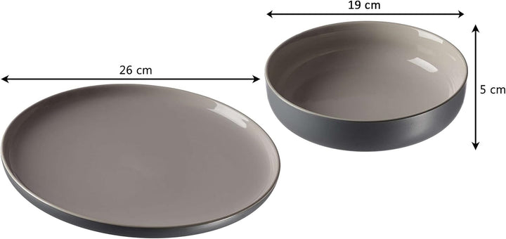 Ritzenhoff & Breker Tafelservice Jasper, 8-Teilig, Grau, Steinzeug, Speiseteller Und Suppenschalen Für 4 Personen Seturi vesela masa Naty Shop