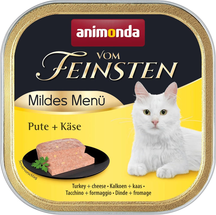 Animonda Vom Feinsten Mildes Menü Mild Variety (32 X 100G), Hrană umedă pentru pisici fără cereale, fără zahăr, Hrană pentru pisici ușor digerabilă cu carne de curcan
