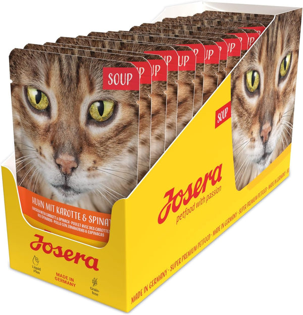 JOSERA Supă de pui cu morcov și spanac (16 X 70 G) | Adult | Hrană umedă premium pentru pisici adulte | Pui în supă cu legume | Fără cereale | Hrană umedă pentru pisici în pungă proaspătă | 16Pack