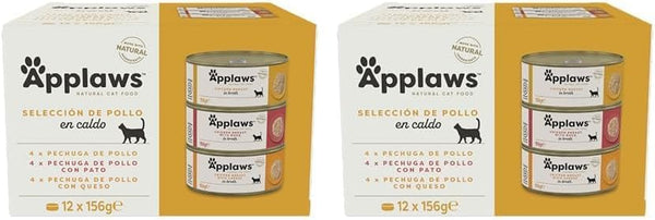 Applaws 100% Natural Premium Hrană umedă pentru pisici, Chicken Choice Multipack în bulion - pachet de 12 cutii de X 156G (pachet de 2)