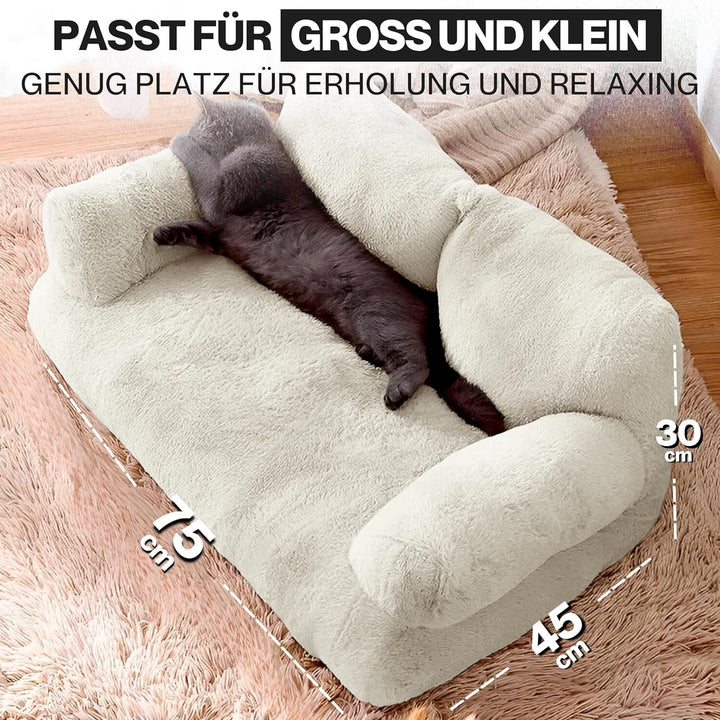 Canapea pentru pisici Noviclass® Simba | Include o pernă mică | 70 x 48 cm | Pat pentru pisici mici | Pufos, bine căptușit | Husă detașabilă (crem)