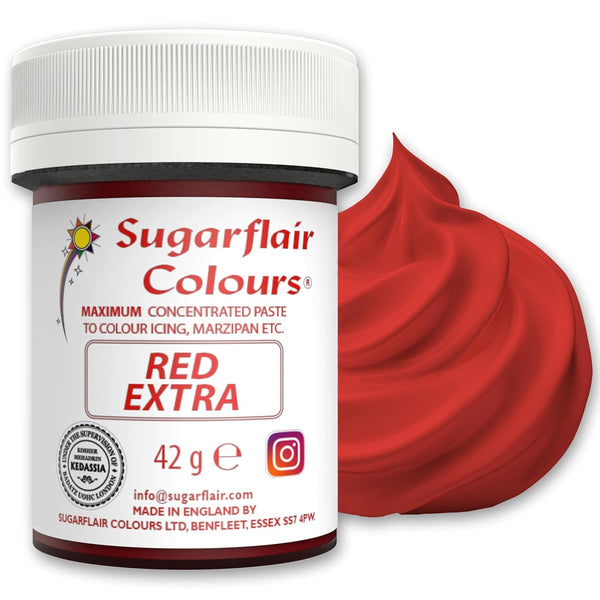 Colorant alimentar Sugarflair Max Concentrated Red Extra, colorant alimentar foarte concentrat pentru marțipan și fondant, colorant pastă Max Concentrate - 42 g