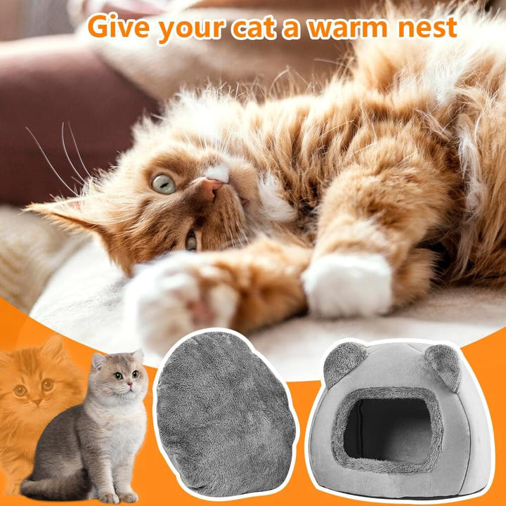 Pat pentru pisici lavabil, peșteră pentru pisici de 40 cm, căsuță lavabilă pentru pisici, pat pentru pisici pufos și lavabil pentru pisici, iepuri, câini și alte animale mici, gri