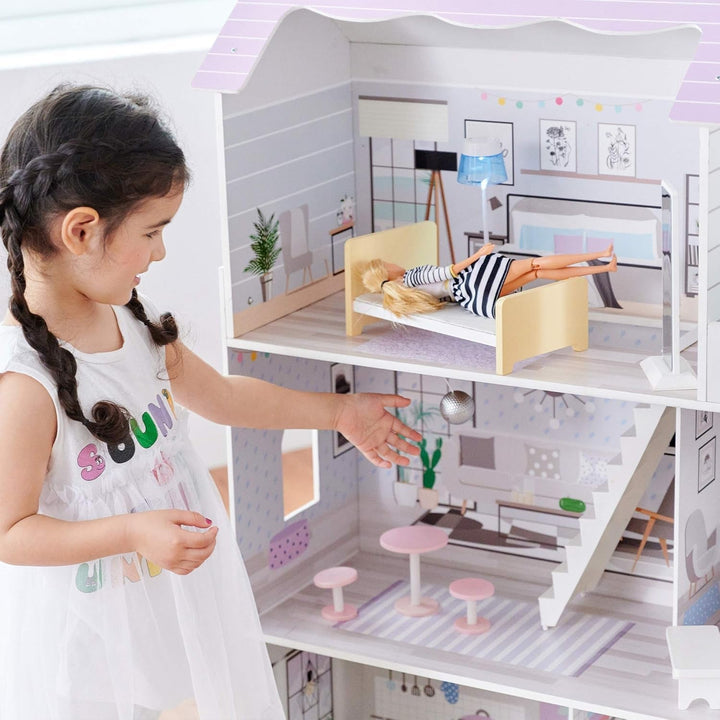 Teamson Kids Olivias Little World Giant Doll House cu 16 accesorii pentru păpuși, casă de păpuși din lemn cu mobilier, cu 3 etaje, casă de păpuși pentru copii pentru păpuși de 12 inci/30 cm, vârsta 3 ani+ Casute de papusi Naty Shop