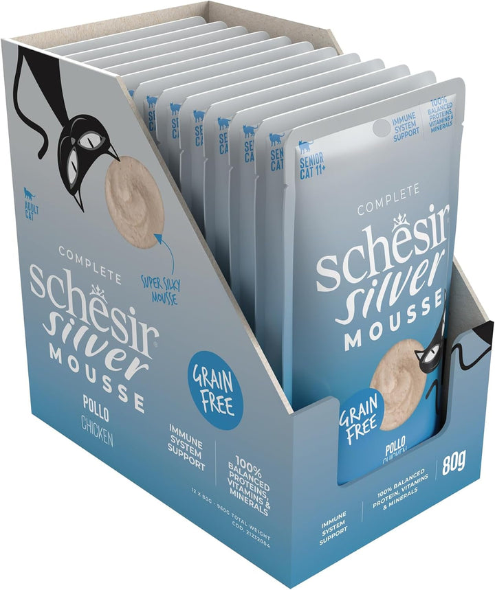 Title: Silver, Mâncare umedă completă cu aromă de pui din mousse pentru pisici mai în vârstă (12 X 80 G)