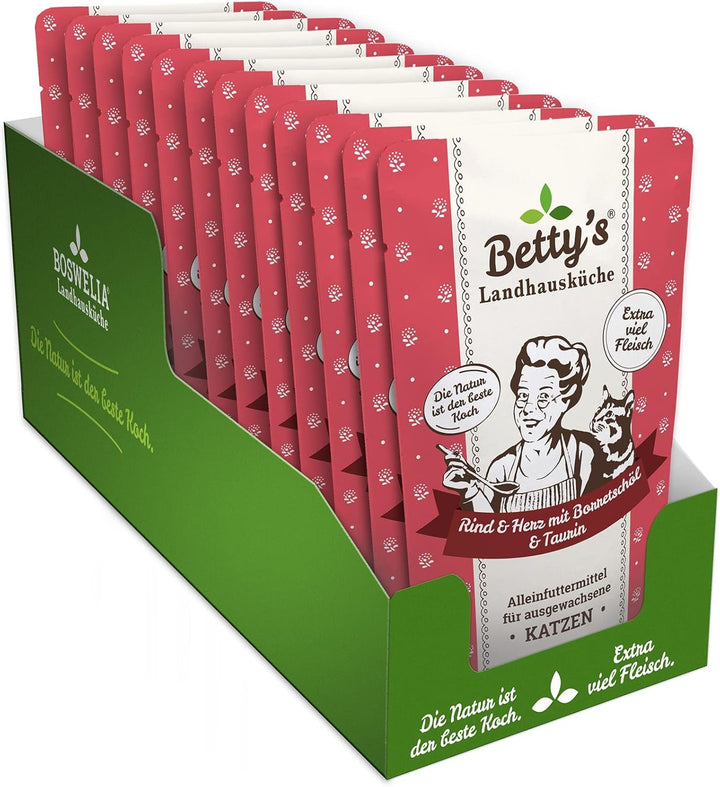 Betty'S Landhausküche Fresh Pouches Wet Food Cat, Kangaroo With Borage Oil 12 X 100G, fără cereale, de cea mai bună calitate, carne de înaltă calitate, gătită ușor, biodisponibilitate ridicată