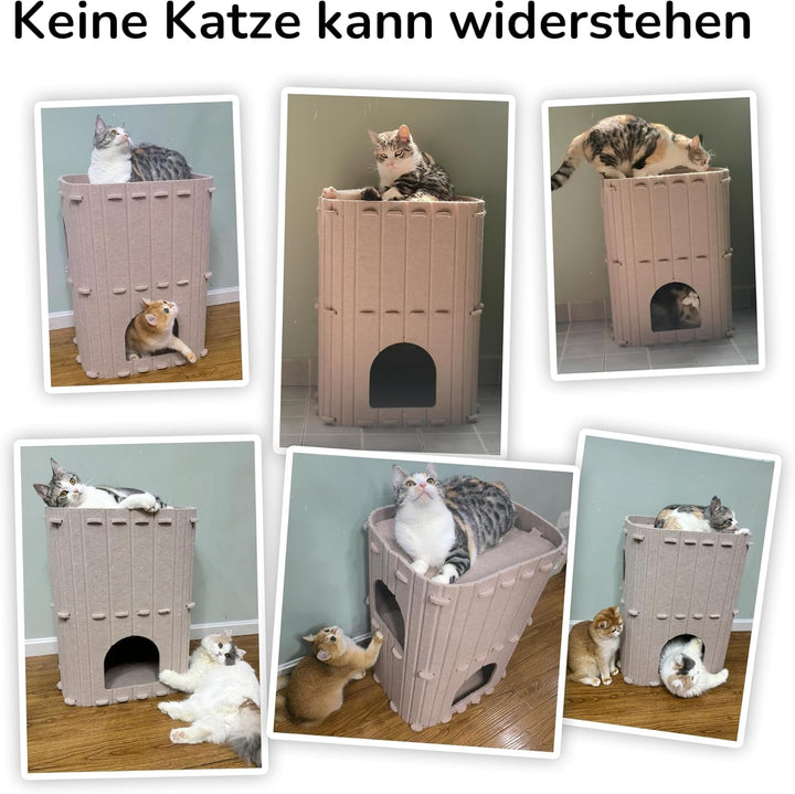 FUKUMARU Peșteră pentru pisici, Peșteră robustă din fetru de înaltă calitate, Căsuță pentru pisici de interior, Pat pentru pisici cu 3 straturi, Peșteră pentru pisici pentru dormit, joacă și ascundere, Peșteră din fetru, Bej, 45 x 37 x 60 cm, Mare