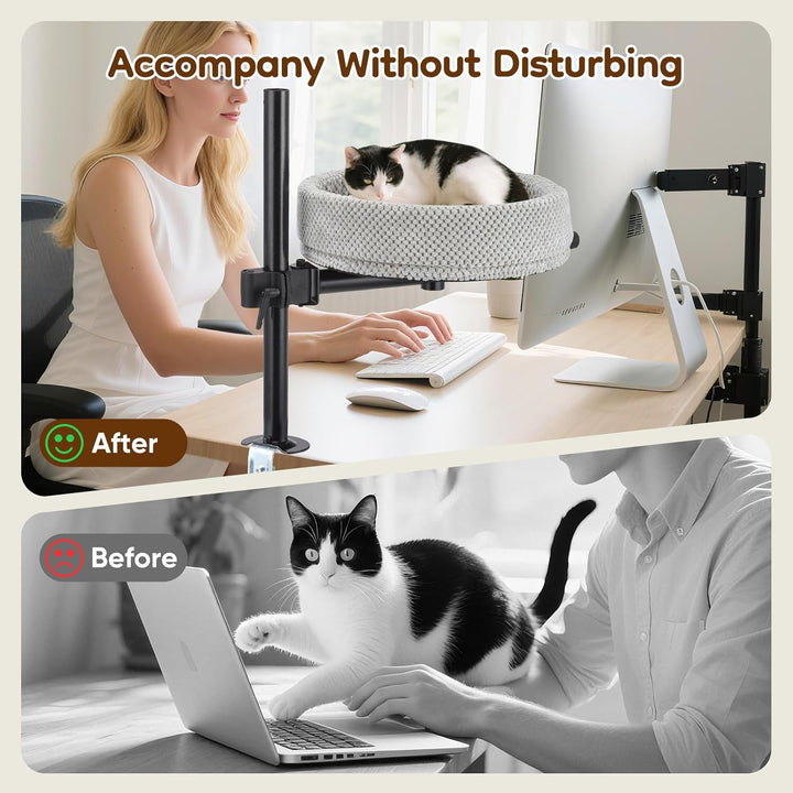 Pat pentru pisici Gjcrafts reglabil pe înălțime pentru birou – Rotativ la 360°, anti-ciupire și economisitor de spațiu, pat de companie pentru pisici cu model de ananas (XL, gri închis)