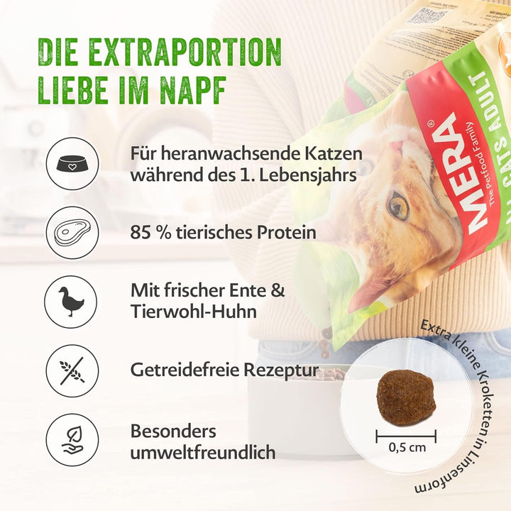 MERA Cats Kitten Duck (2kg), hrană uscată pentru pisici în creștere și pisoi, fără cereale și sustenabilă, hrană uscată pentru pisici cu conținut ridicat de carne