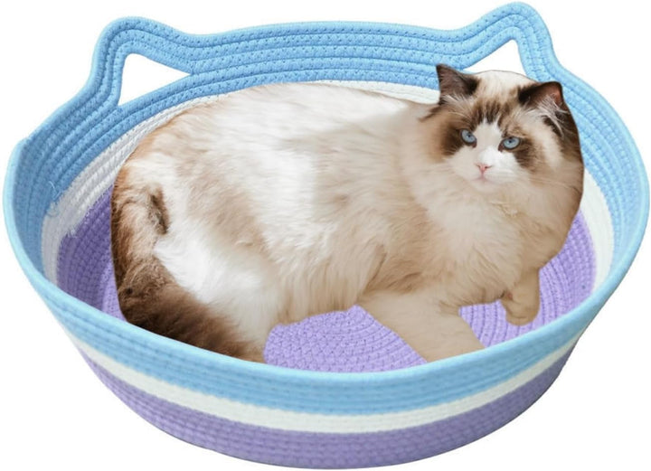Coș pentru pisici, coș pentru dormit, pat lavabil pentru pisici, coș pentru pisici din frânghie de bumbac, cuib pentru pisici, împletit, pat confortabil pentru câini și pisici în interior