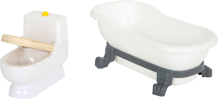 Casă de păpuși Small Foot Vilă de oraș din lemn, cu 3 etaje, față deschisă și 12 mobilier, pentru copii de la 3 ani, 11802, alb gri Casute de papusi Naty Shop