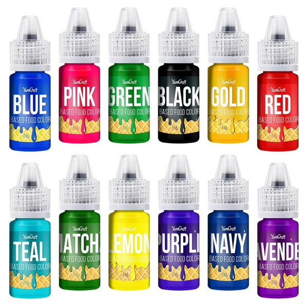 Colorant alimentar liposolubil - 12 culori coloranți alimentari pe bază de ulei pentru ciocolată, cremă de unt, bomboane, glazură - colorant alimentar concentrat pe bază de ulei pentru copt, gătit, fondant - 6 ml fiecare
