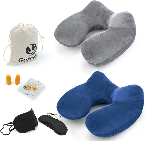 Gofodsil Pernă de gât gonflabilă pentru avioane Camping Trenuri și mașini cu dopuri de urechi, pernă de călătorie portabilă, pernă de gât Aircraft gonflabilă Set de 2 Perne ortopedice cervicale Naty Shop Titlu implicit