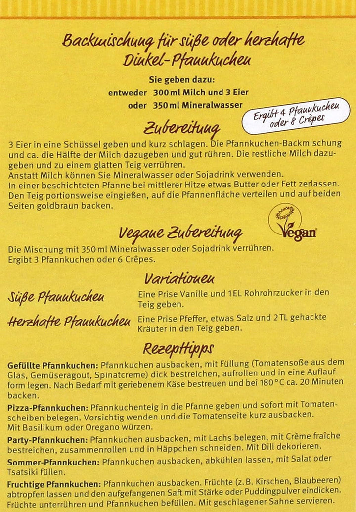 Dinkel-Pfannenkuchen, 180 G Amestec pentru copt si gatit Naty Shop