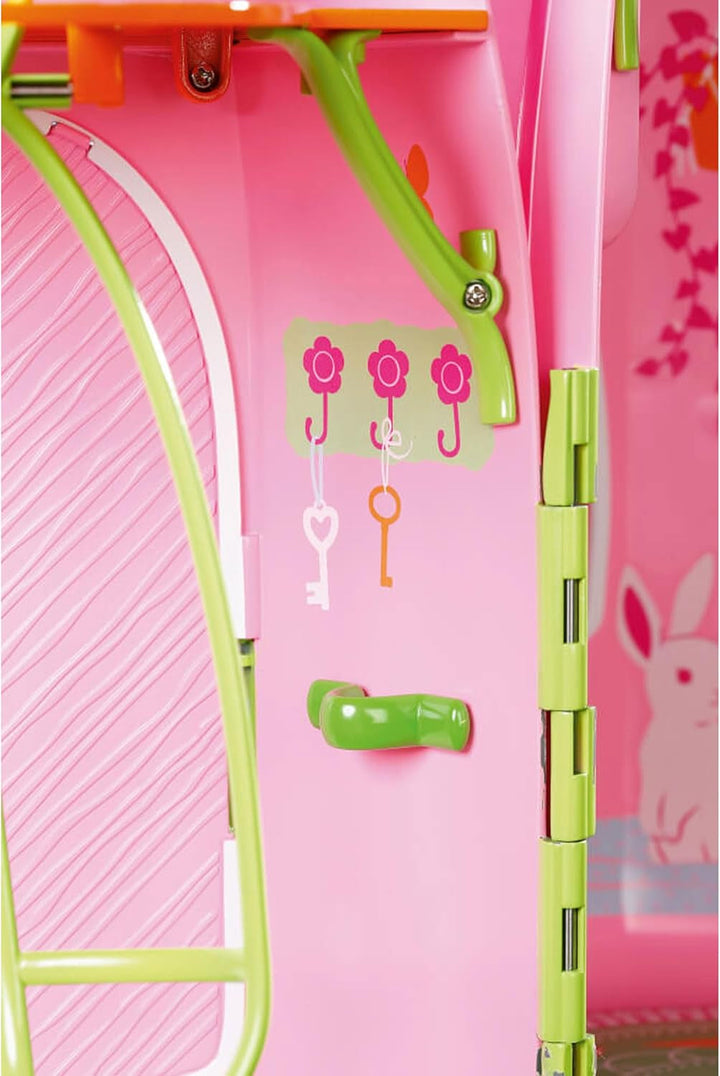 BABY Born Storybook Cottage, Casă de păpuși pliabilă pentru păpuși de 18 cm cu masă, șemineu, șezlong și telescop, roz verde, 833803 Zapf Creation Casute de papusi Naty Shop