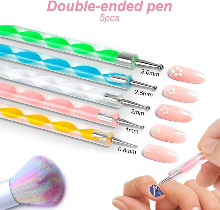 Set de stickere și accesorii pentru unghii - 5 stickere pentru unghii, pensulă, pietre, bandă decorativă, foiță de aur - Perfect pentru manichiură și unghii cu gel - Set de 50 de piese