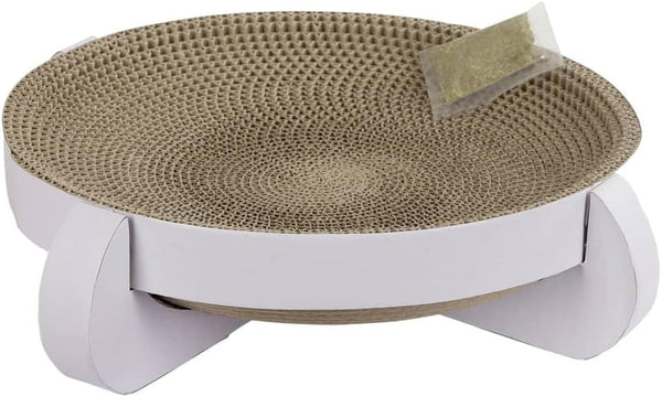 Zgârietoare pentru pisici Kerbl Pet Platinum, carton, alb, 35 x 35 x 10 cm, cu pungă suplimentară pentru catnip, fabricată din carton ondulat reciclat, îngrijirea ghearelor, jucărie pentru pisici