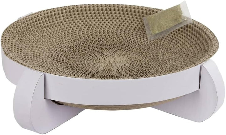 Zgârietoare pentru pisici Kerbl Pet Platinum, carton, alb, 35 x 35 x 10 cm, cu pungă suplimentară pentru catnip, fabricată din carton ondulat reciclat, îngrijirea ghearelor, jucărie pentru pisici