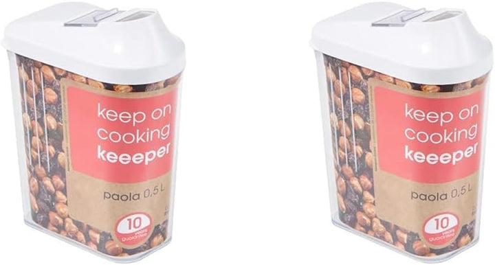 cutie de turnare keeeper pentru provizii uscate, capac de dozare reglabil continuu, plastic, 500 ml, 8 x 4,5 x 15 cm, Paola, alb Cutii depozitare alimente Naty Shop 500 ml (pachet de 2)