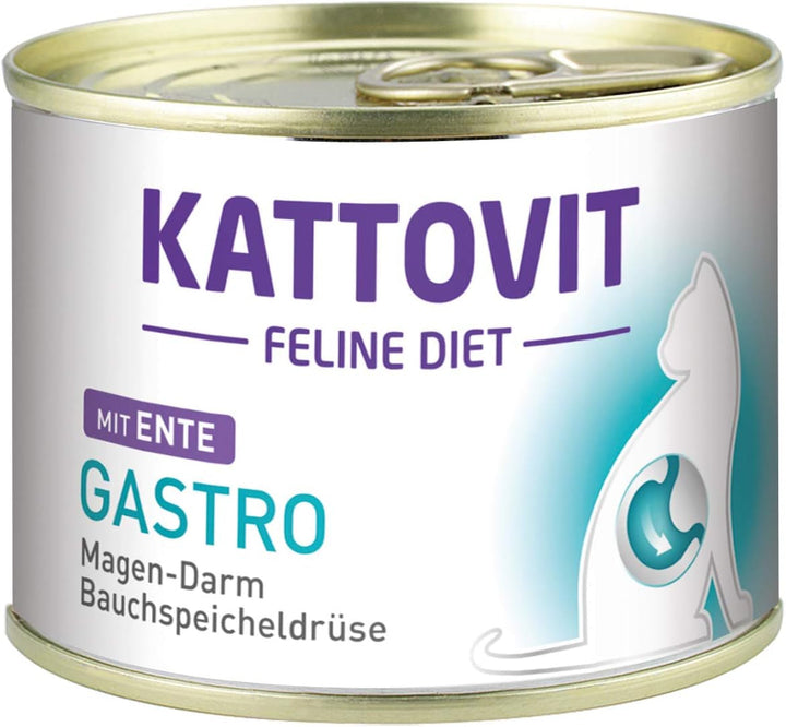 KATTOVIT - Gastro Hrană umedă pentru pisici | Hrană umedă pentru pisici pentru susținerea sistemului gastrointestinal | Hrană dietetică completă într-o cutie pentru pisici adulte. Fără gluten | 12 X 185 G E